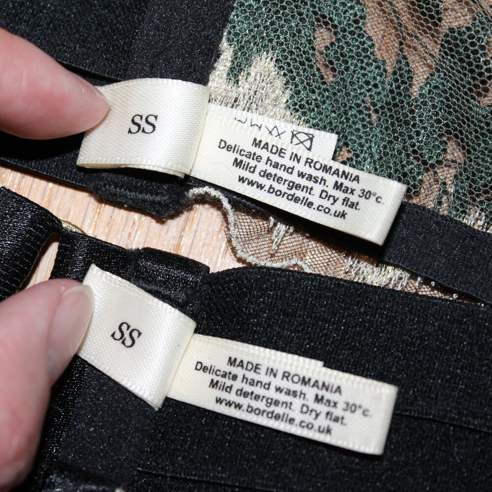 Bordelle Wilde Ouvert Collar Bra Belt Thong Garter SET SS XS green black gold - Picture 11 of 14